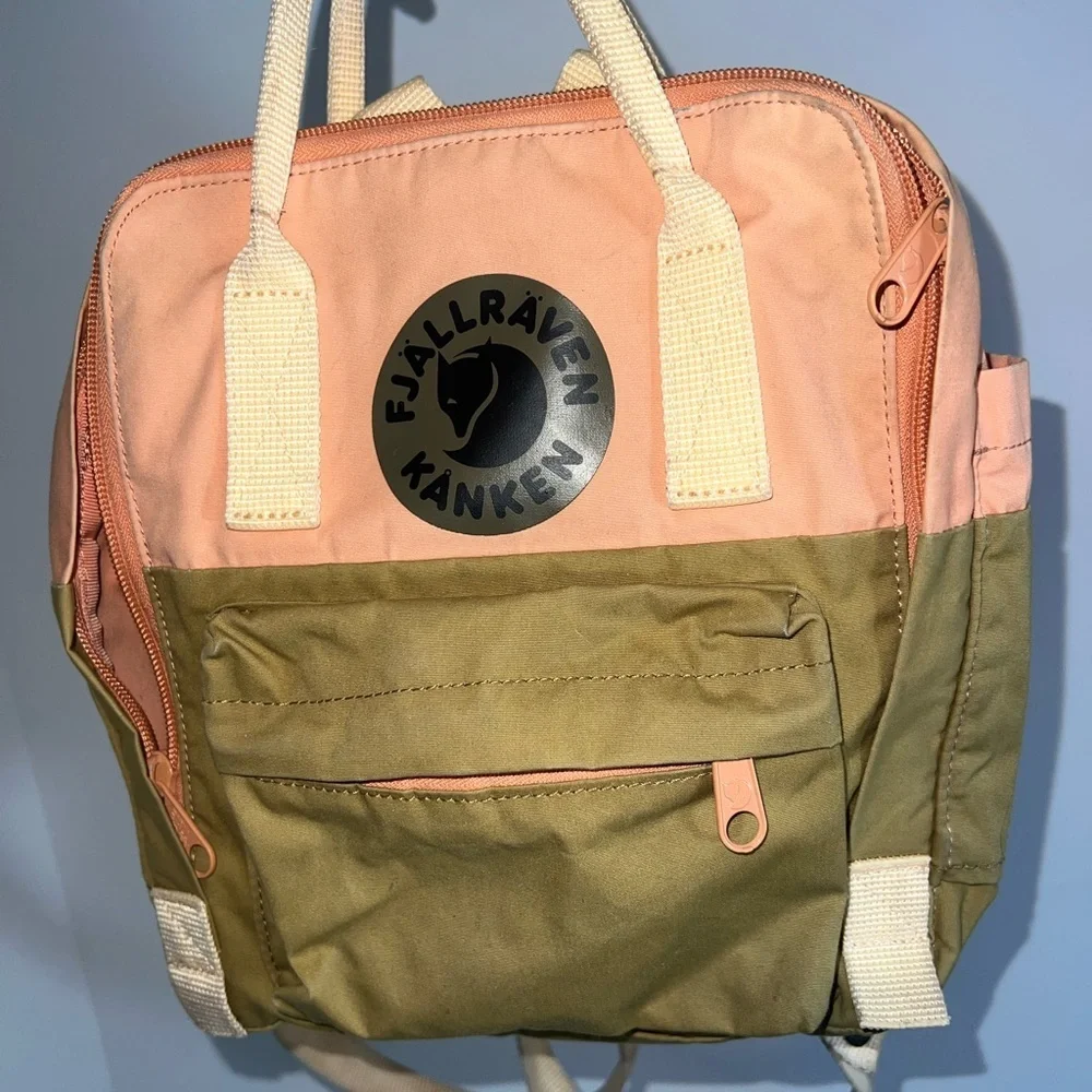 Fjallraven Kanken Art Landsort Backpack in Peach and Olive mini